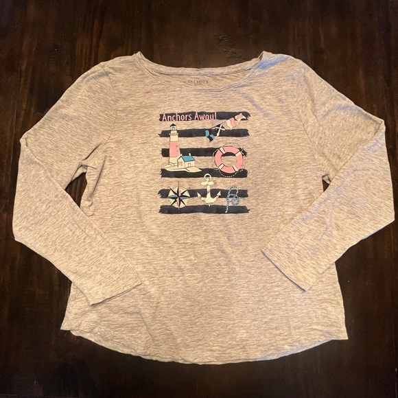 Talbots Gray Nautical Long Sleeve Tee - Picture 1 of 6